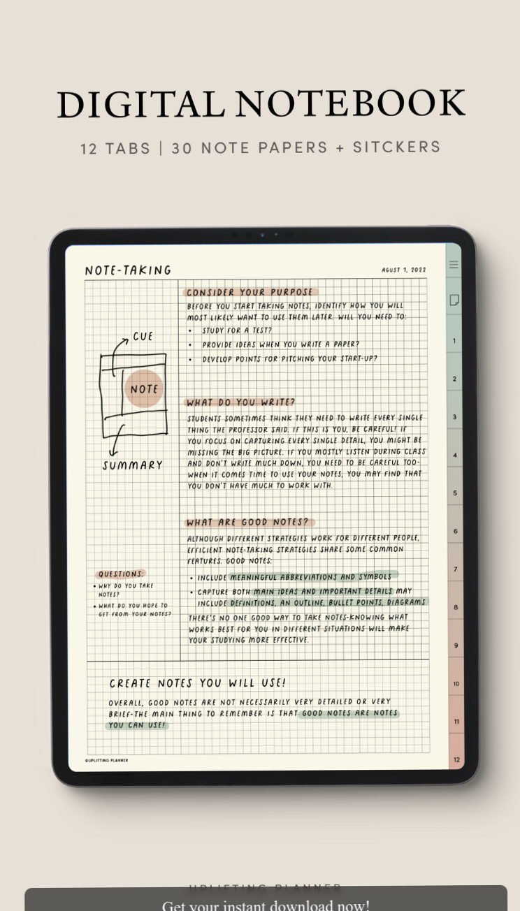 📅 📅 Free Goodnotes Cornell Templates for Study Success #freestudyaid | secret to staying productive