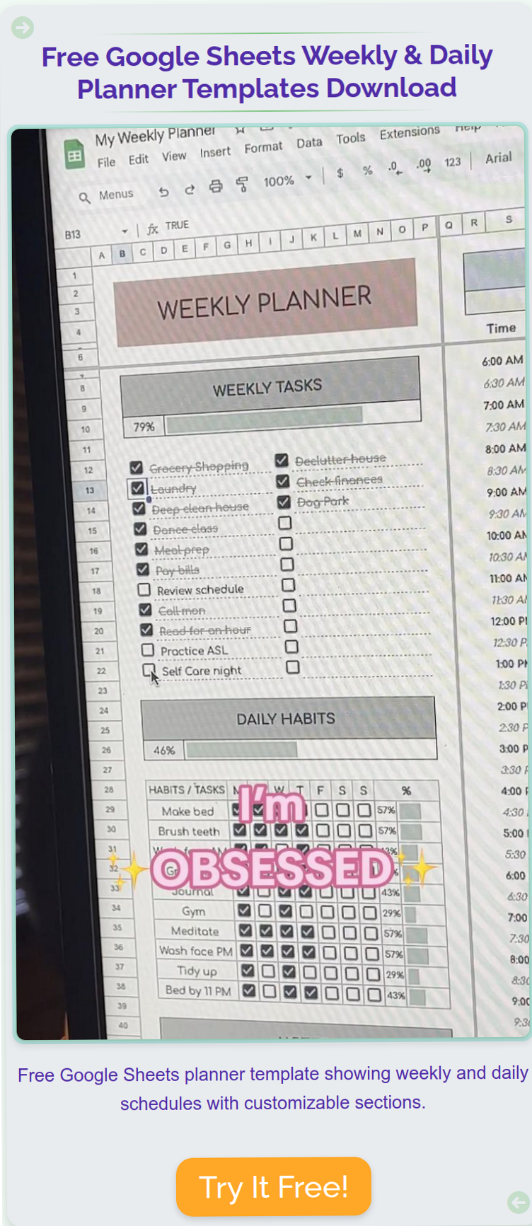 🤍 ☁️ Free Google Sheets Weekly & Daily Planner Templates | dream life manifestation