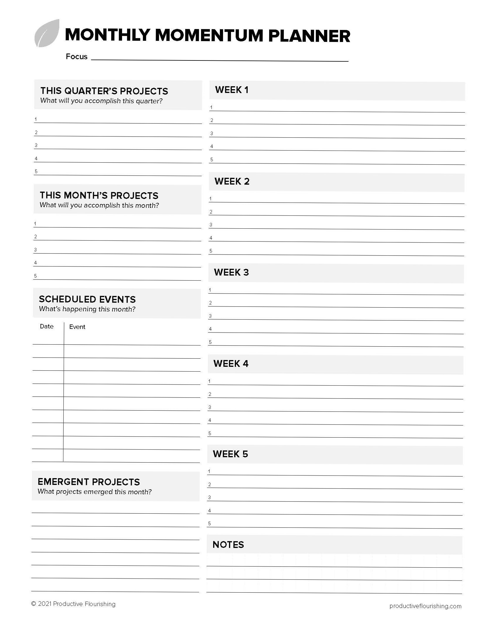 Free Planners & Worksheets by Productive Flourishing — 📝 📌 romanticize your routine