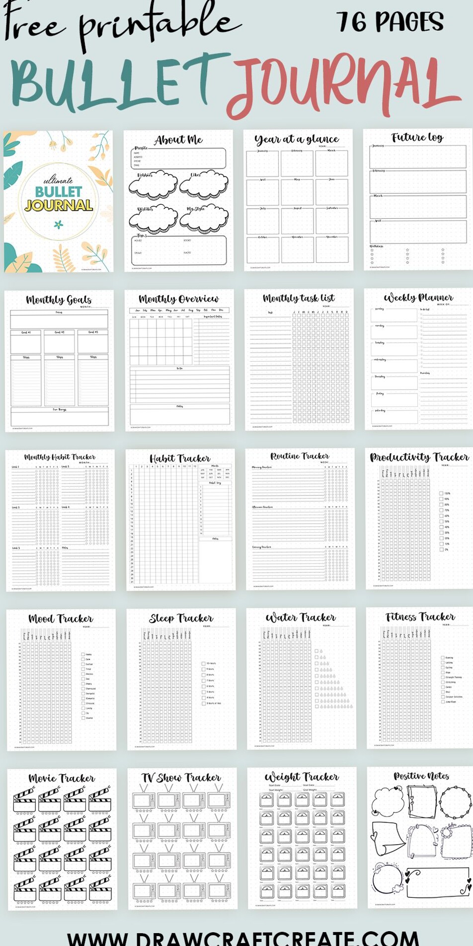 👰 👰 Free Printable Bullet Journal Templates (76 Pages) | secret to staying productive