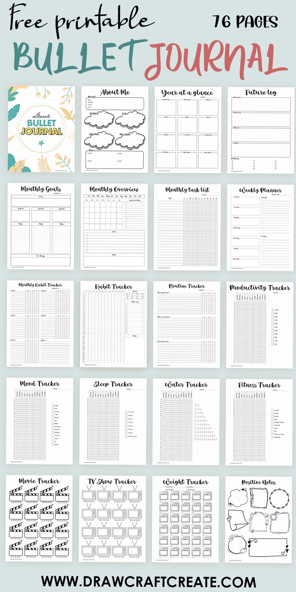 Free Printable Bullet Journal Templates (76 Pages) — 📁 📊 dream life manifestation