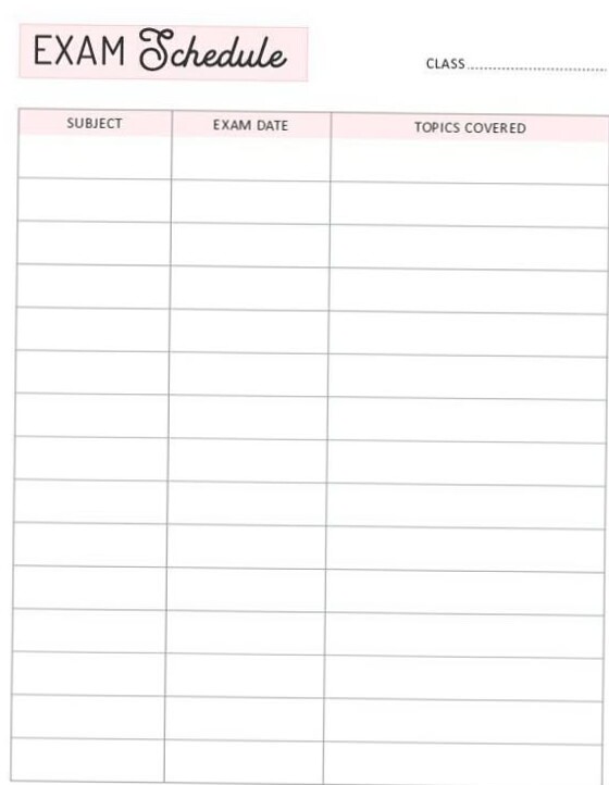 Free Printable Exam Schedule Template for Study Planning — 📁 📁 secret to staying productive