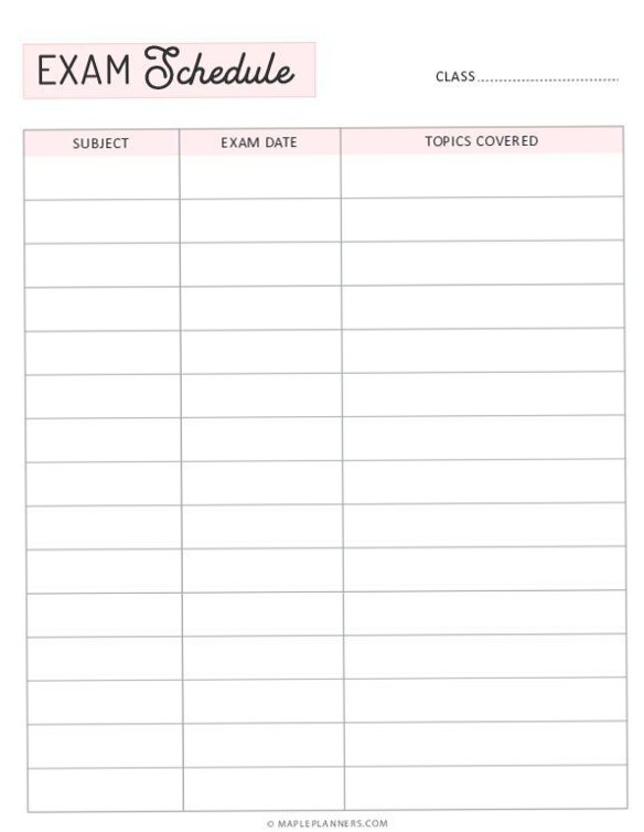 Free Printable Exam Schedule Templates for Efficient Study Planning — 🖇️ 📊 romanticize your routine