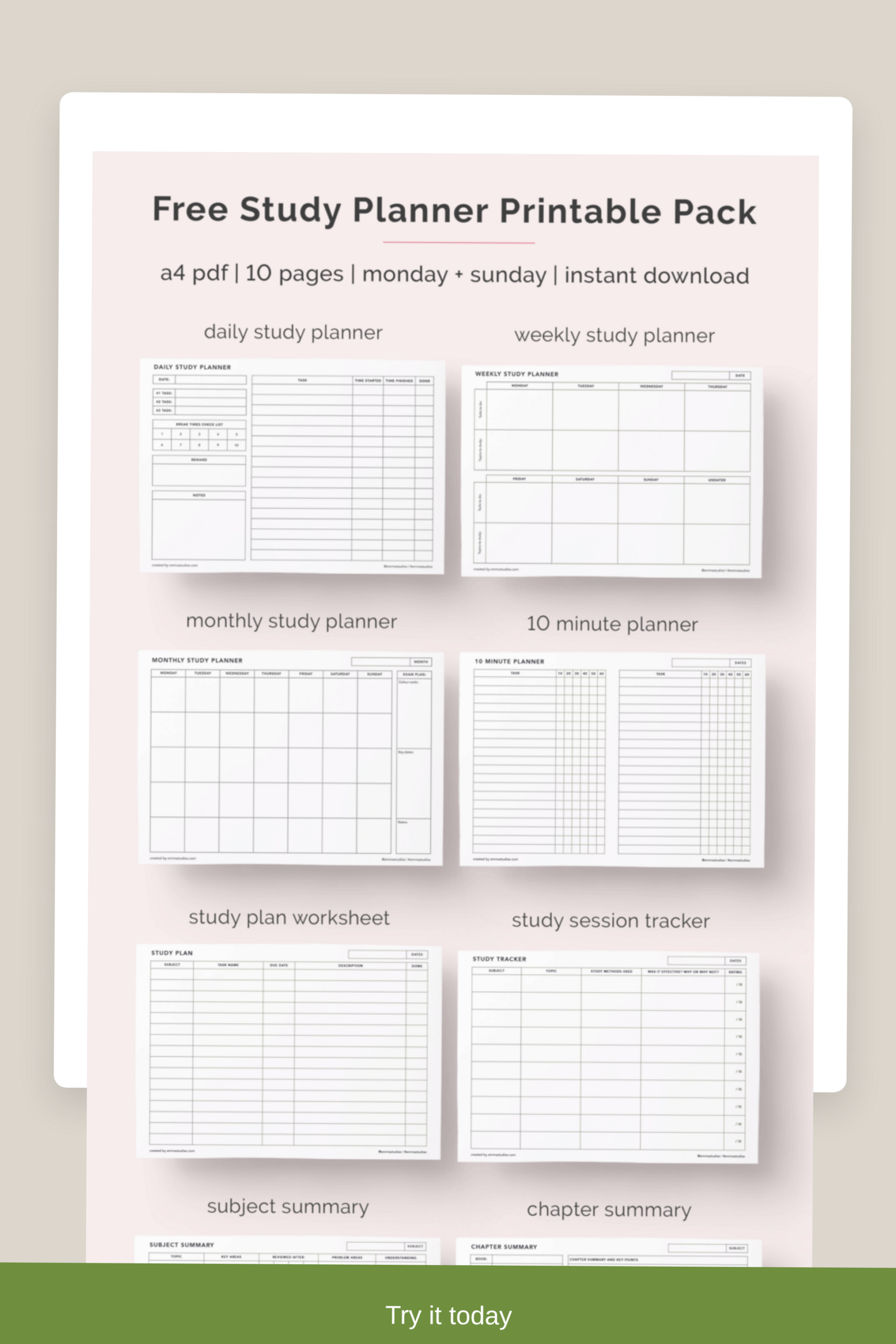 🌸 🌸 Free Study Planner Printables by Emma | dream life manifestation