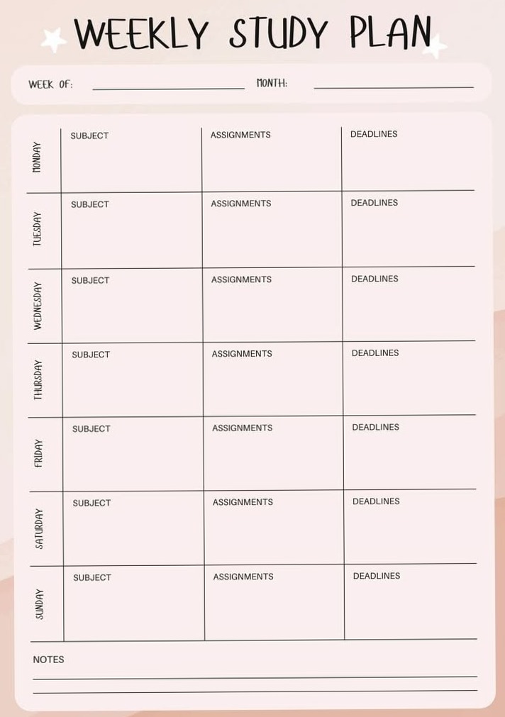 📍 💎 Free Weekly Study Plan Printable — Stay Organized | secret to staying productive