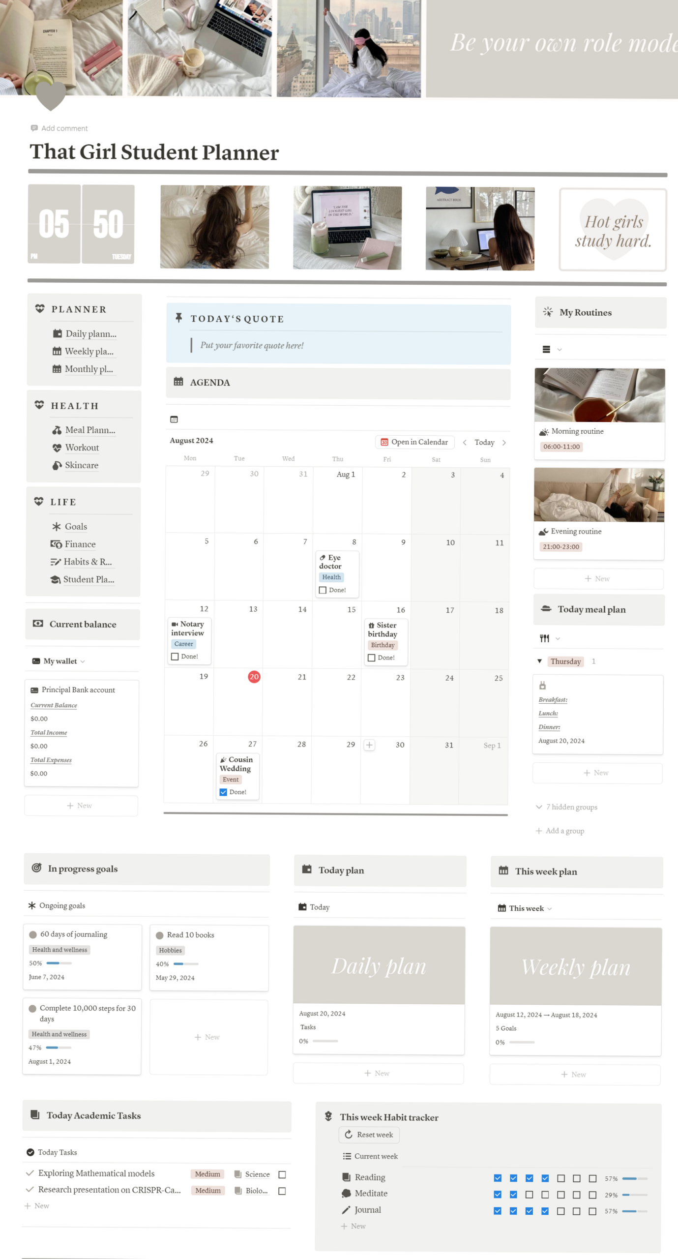 🖇️ 📊 game-changing digital system: That Girl Student Planner | Aesthetic Notion Dashboard for Life Planning