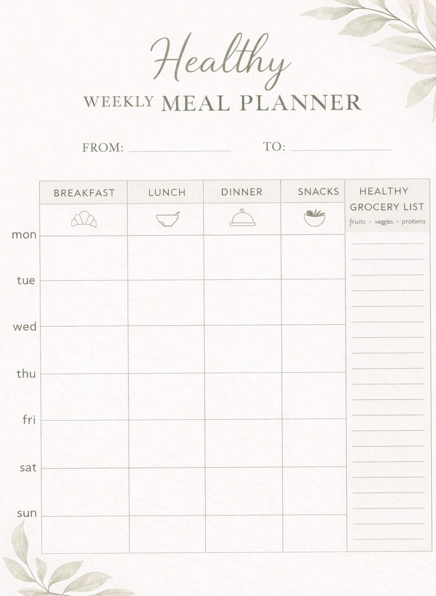 Healthy Weekly Meal Planner Printable Free Your Mind & Eat Better — 💌 👰 dream life manifestation