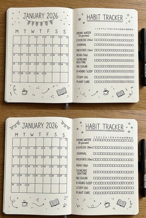 January 2026 Habit Tracker Spread! — 🌸 🌸 no-stress tracker