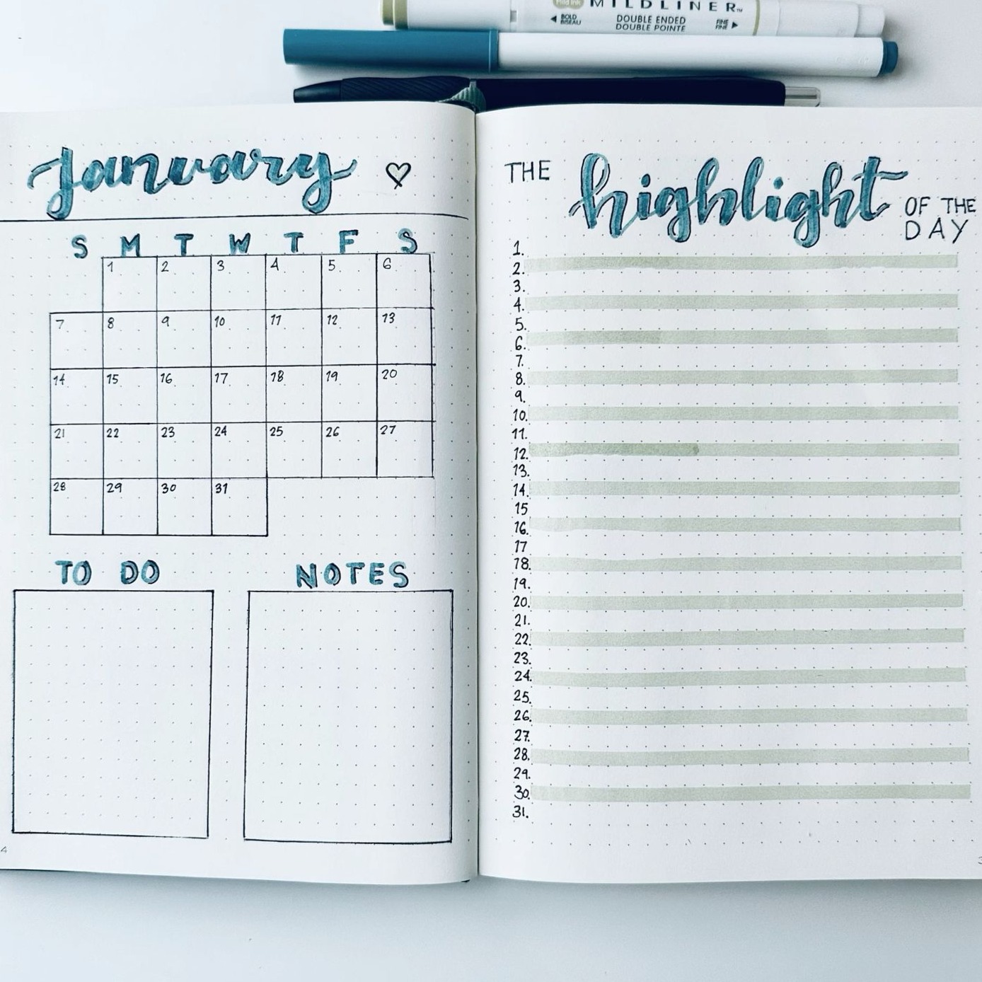 January Bullet Journal Month at a Glance Cover — 🖌️ 🎨 romanticize your routine