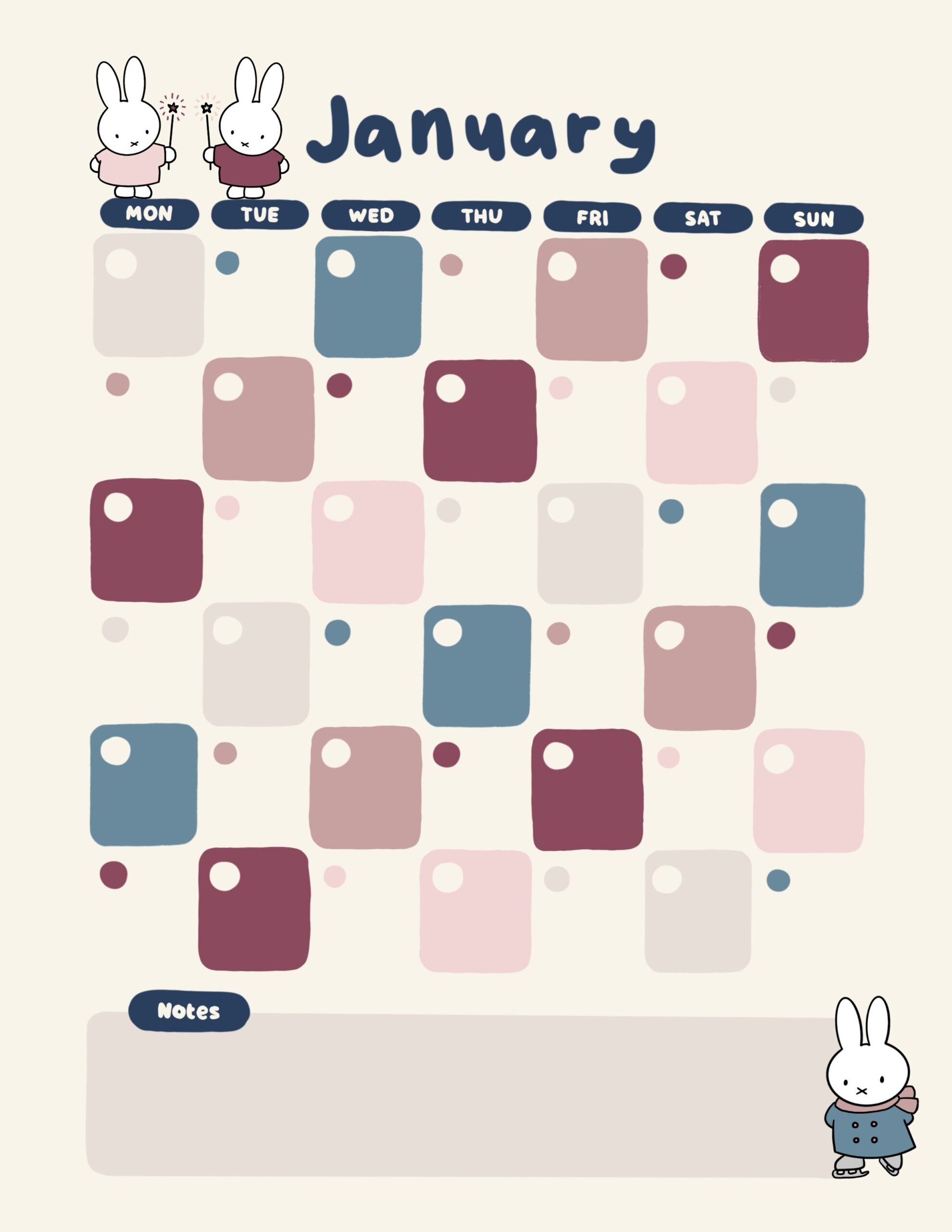 January Calendar [Miffy Edition] | Digital Planner Asset — 📌 📊 secret to staying productive