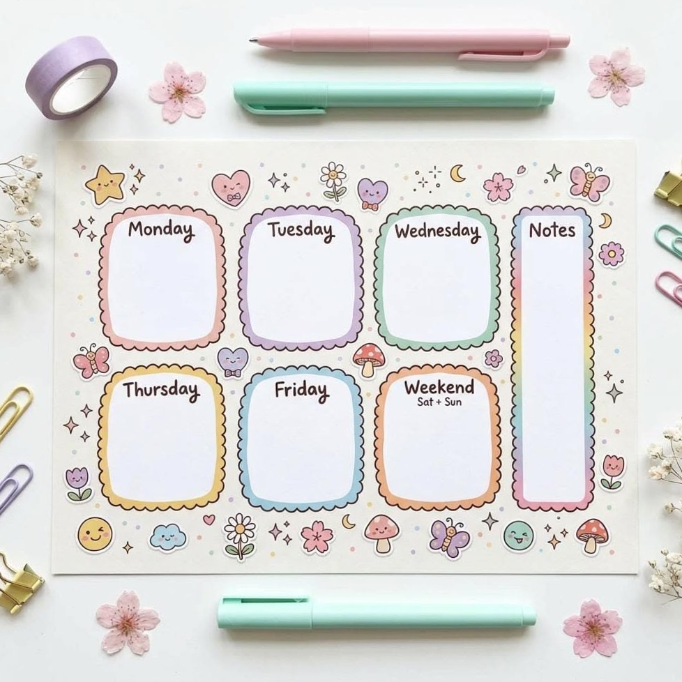 🌈 📍 Kawaii Weekly Planner Printable | Pastel Design (PDF, JPG, PNG) | dream life manifestation