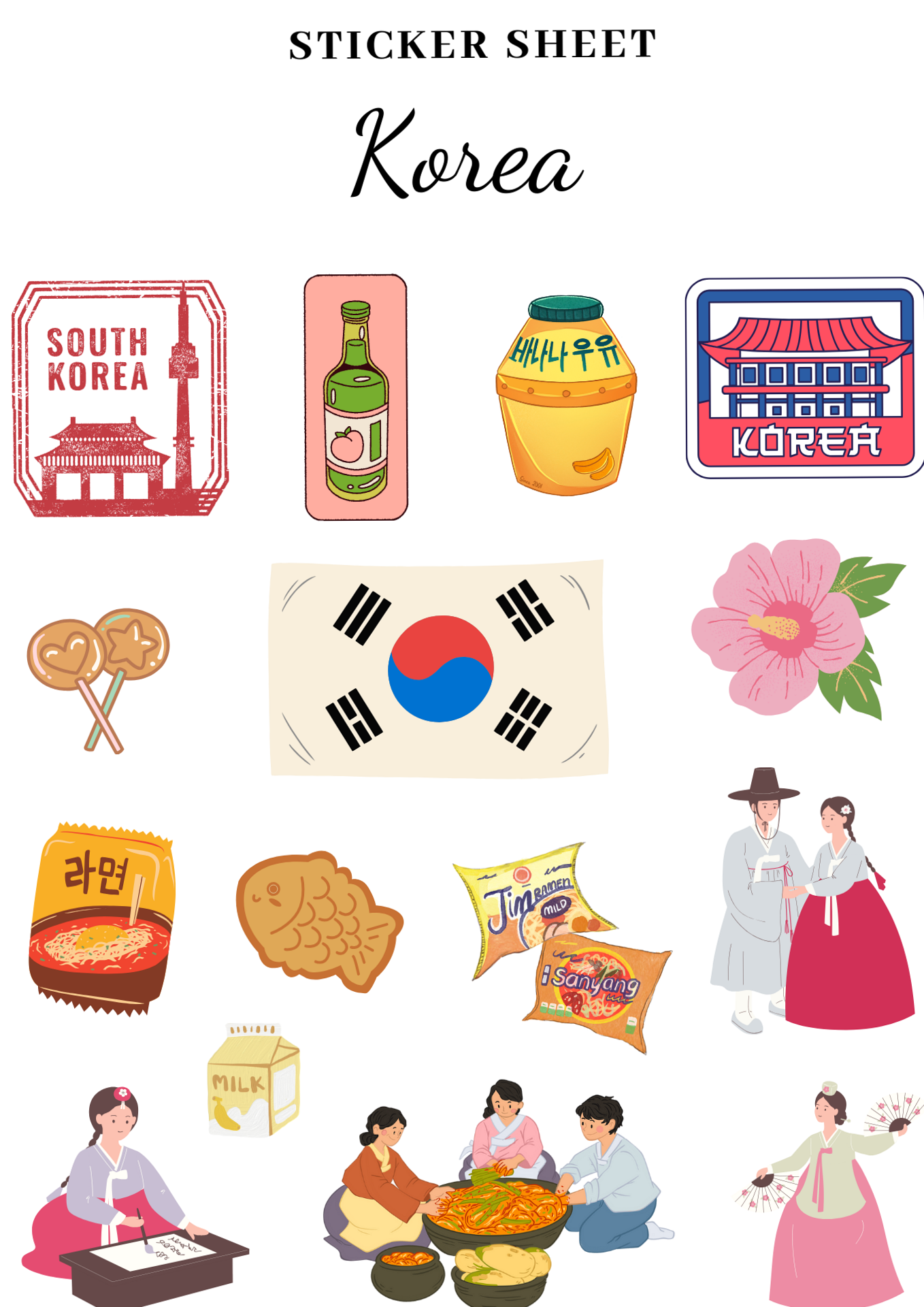 Korean Sticker Sheet for Digital Design & Planners — 🎨 🖌️ stay inspired all year long
