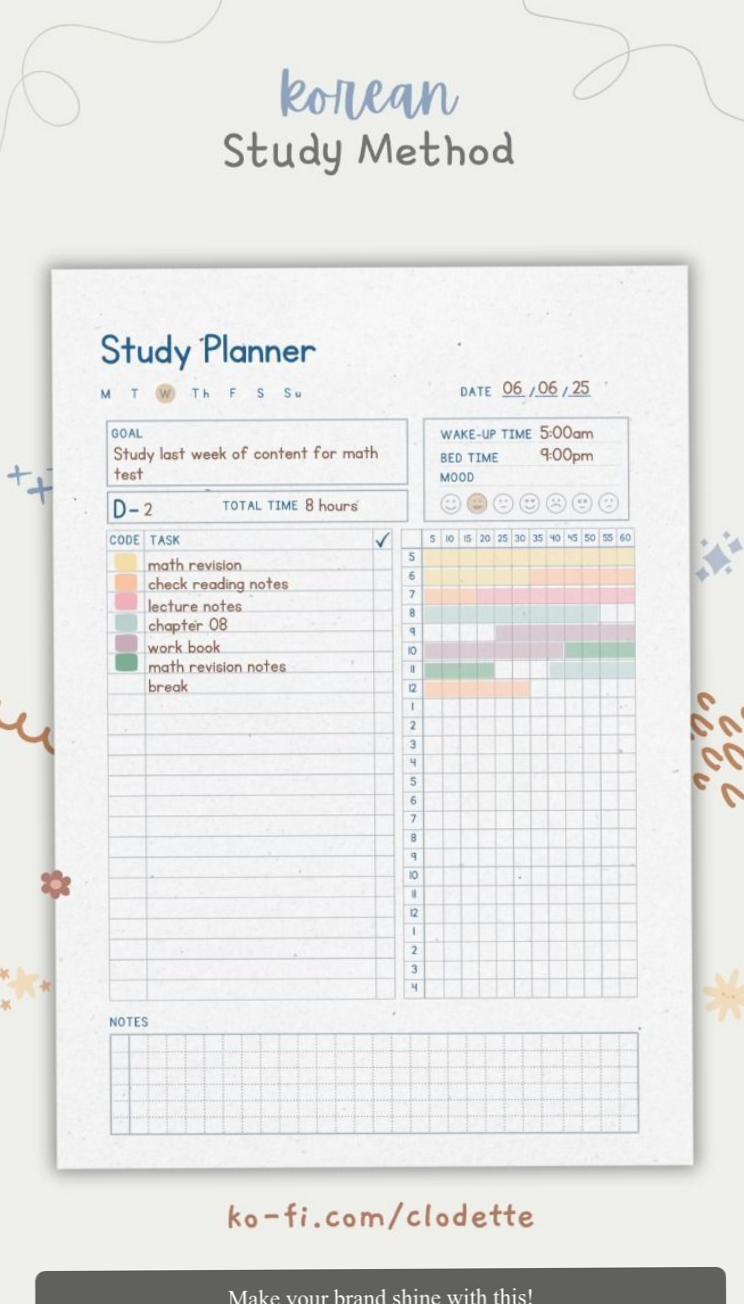 🕯️ 🕯️ Korean Study Planner 2025 — Timeboxing & Schedule Template | dream life manifestation