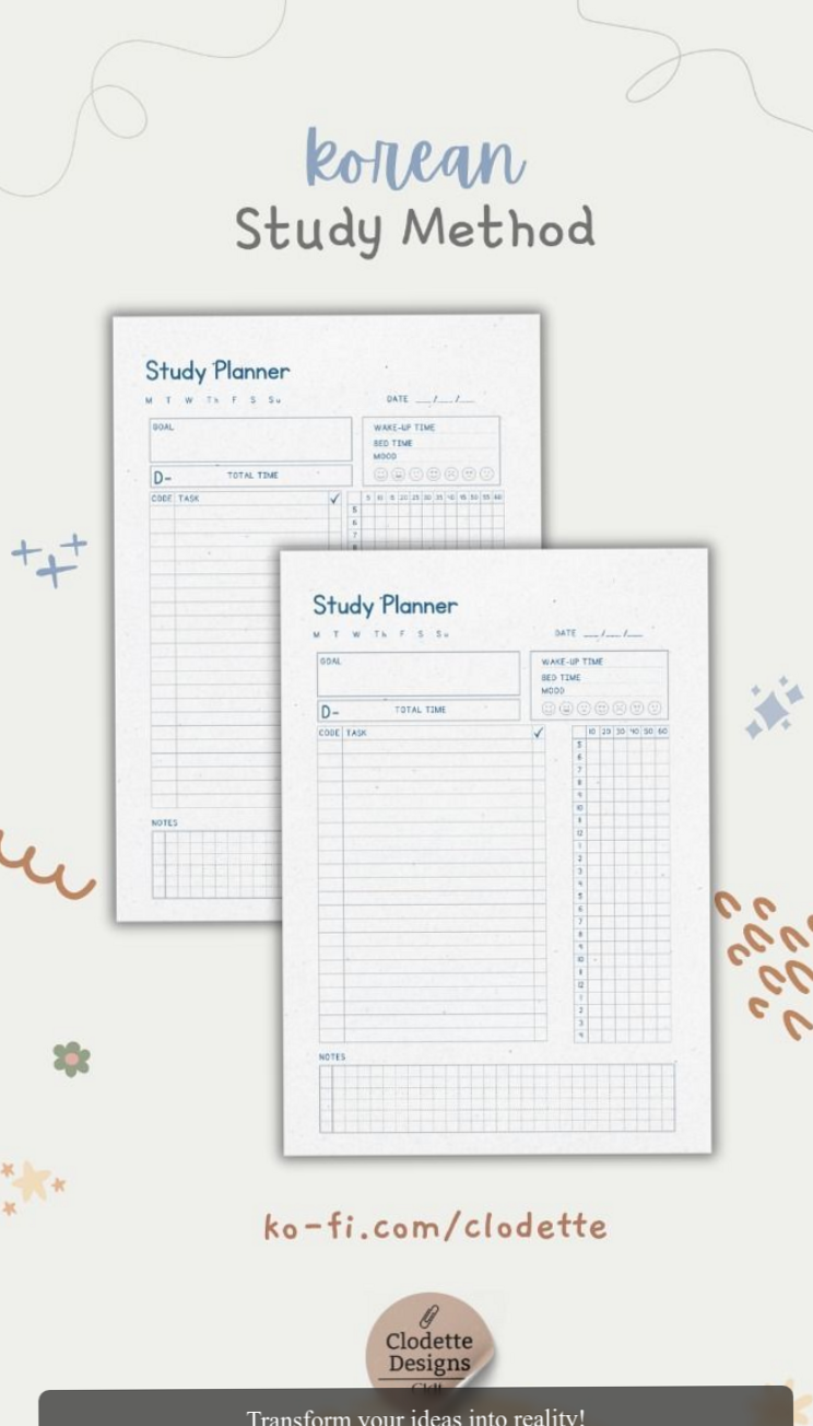 Korean Study Planner for Students & Exam Prep | Digital Printable Organizational Tool — 🌿 ✨ romanticize your routine
