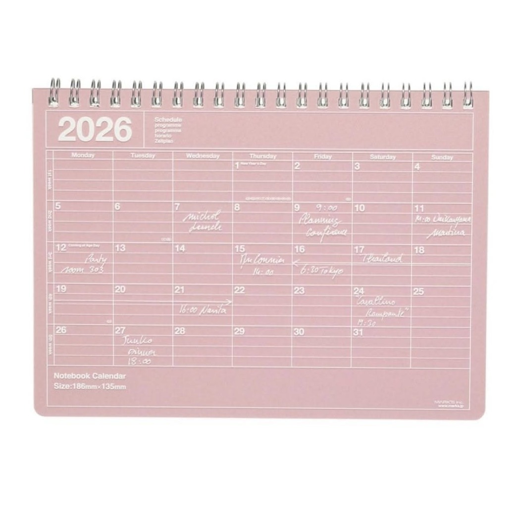 Mark’s 2026 Notebook Calendar — S | Horizontal | Monthly Block — Pink 333 — 🕯️ 🎀 romanticize your routine