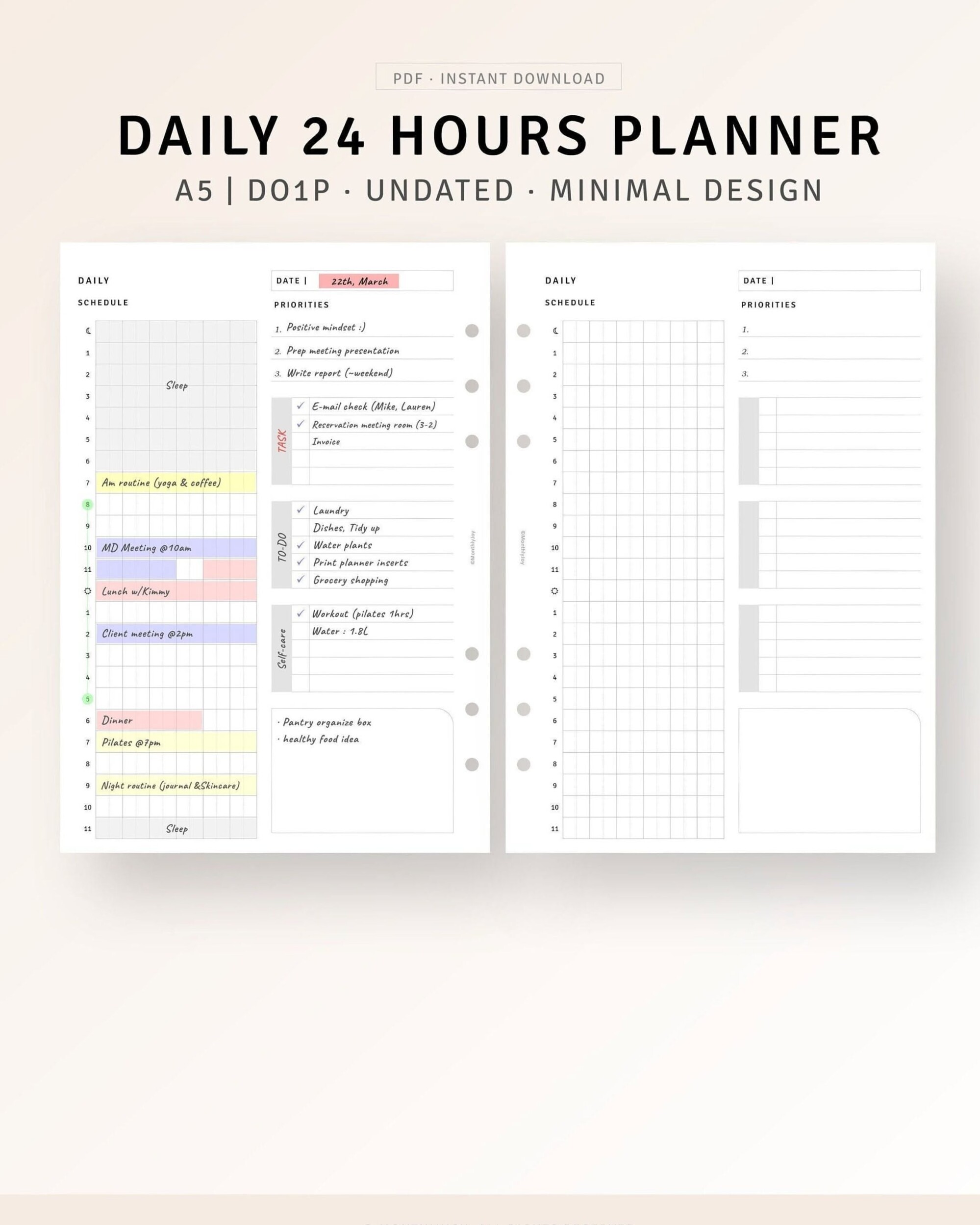 💌 💍 Master Your Day with Minimalist 24-Hour A5 Planner | dream life manifestation