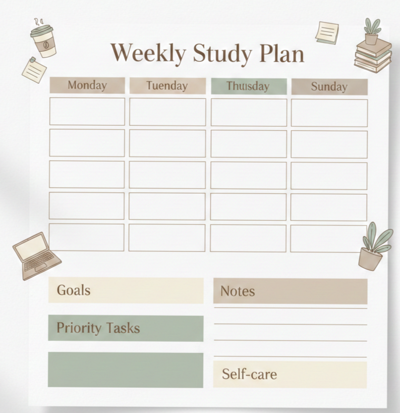 Minimal Aesthetic Weekly Study Planner Template | Student Productivity — 🎨 🪄 dream life manifestation