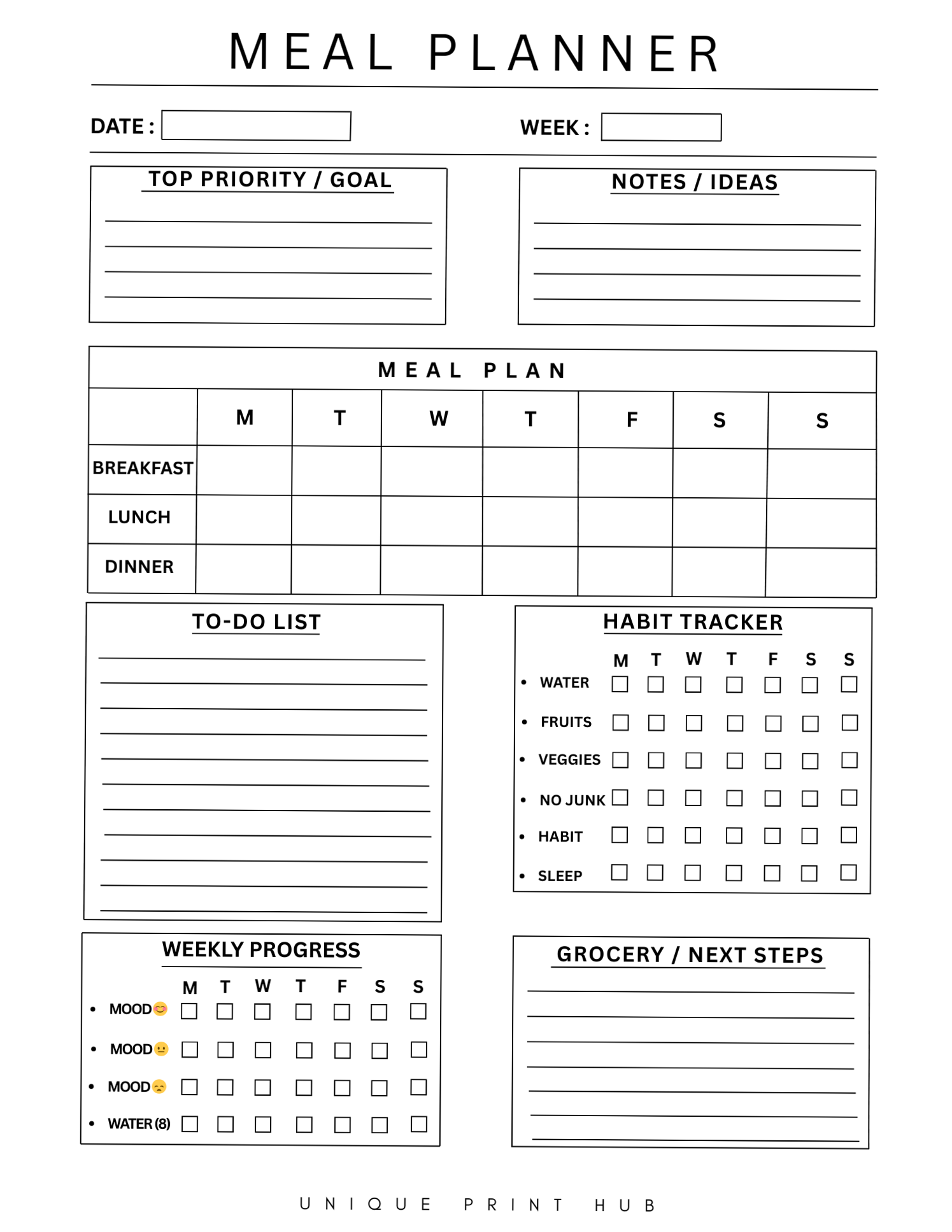 Minimal Weekly Meal Planner & Healthy Habit Tracker — 🌸 💍 no-stress tracker
