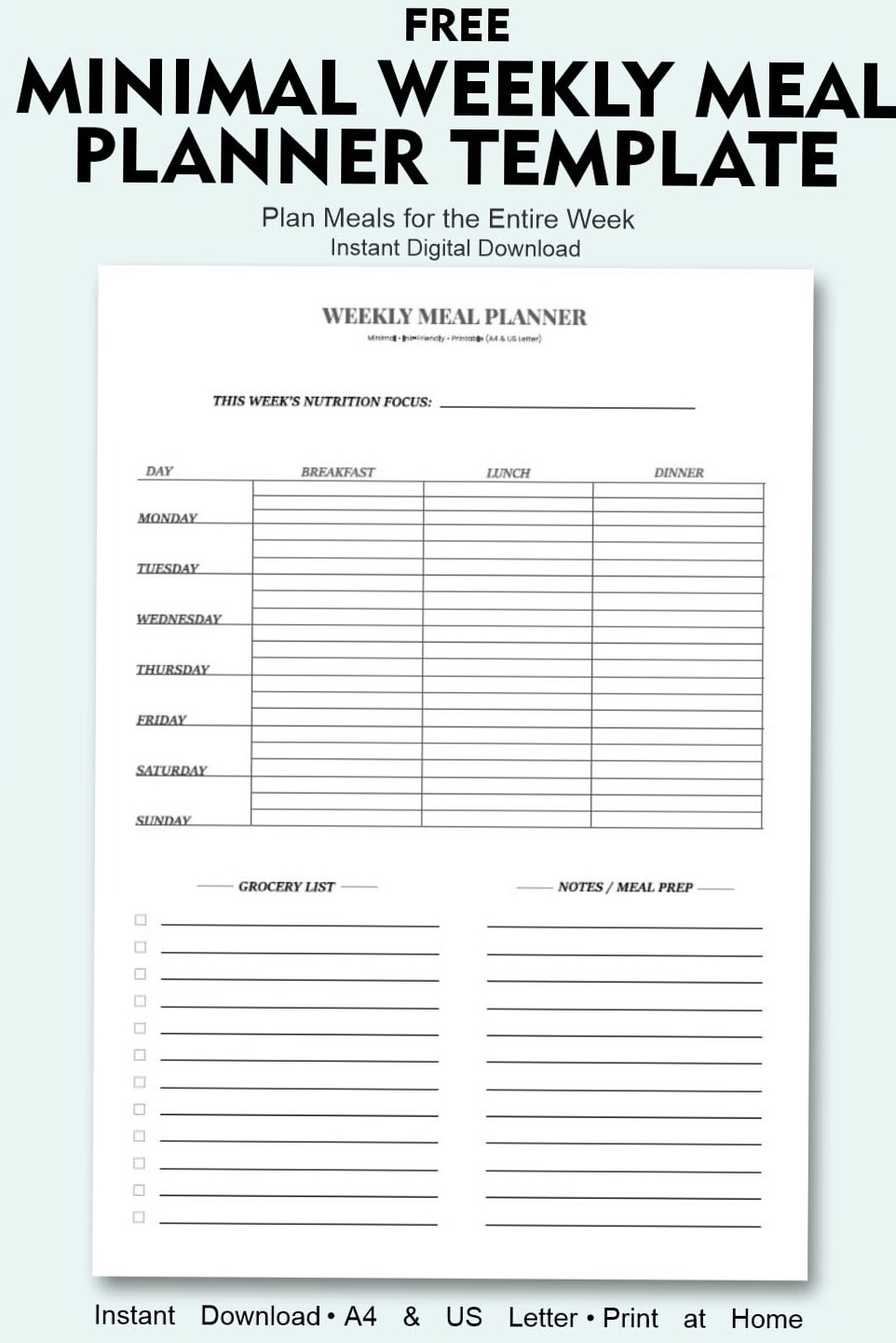 Minimal Weekly Meal Planner Template (Free Printable) — 📌 📁 romanticize your routine