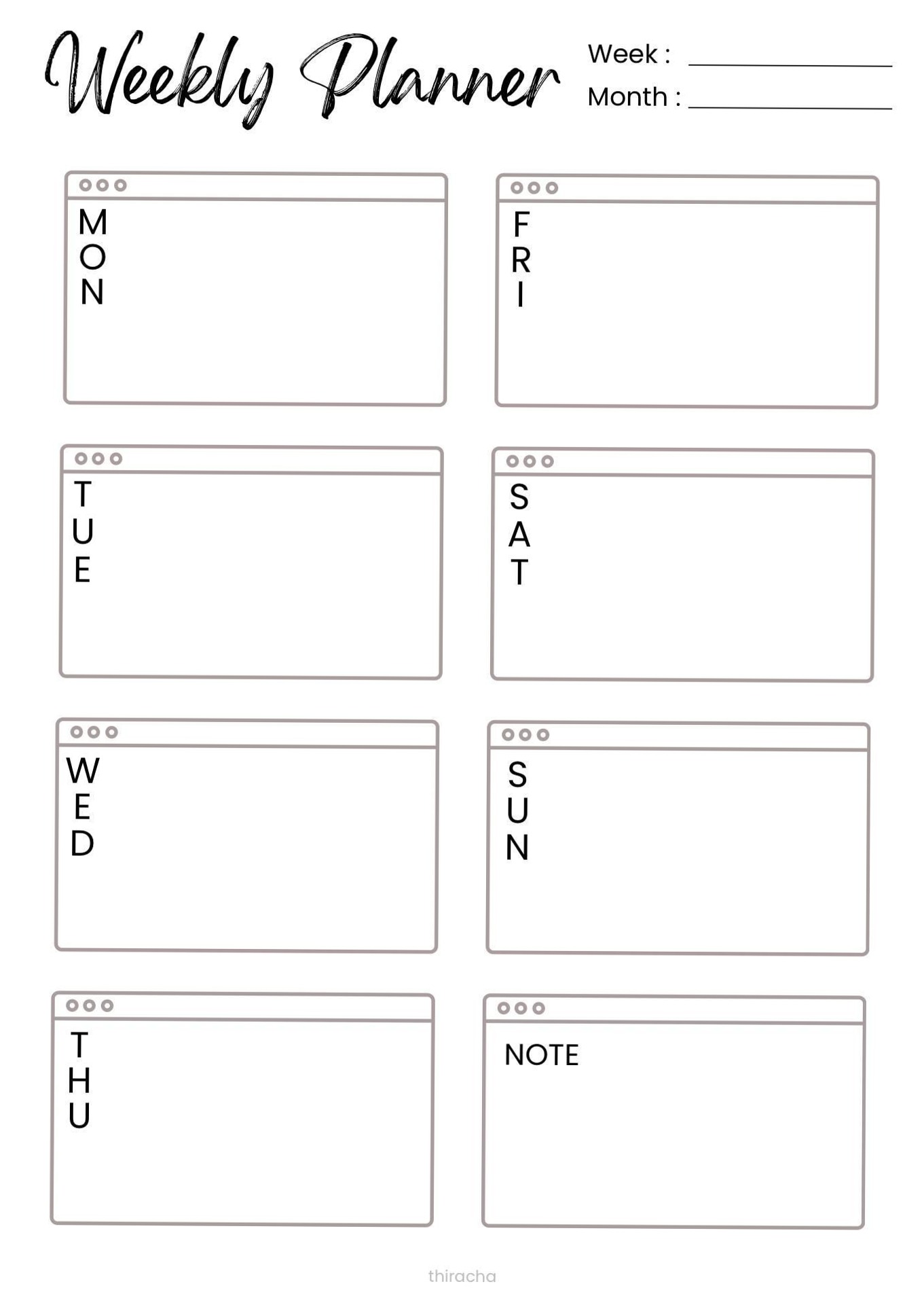 Minimal Weekly Planner Template | 309 — 🕯️ ☁️ romanticize your routine