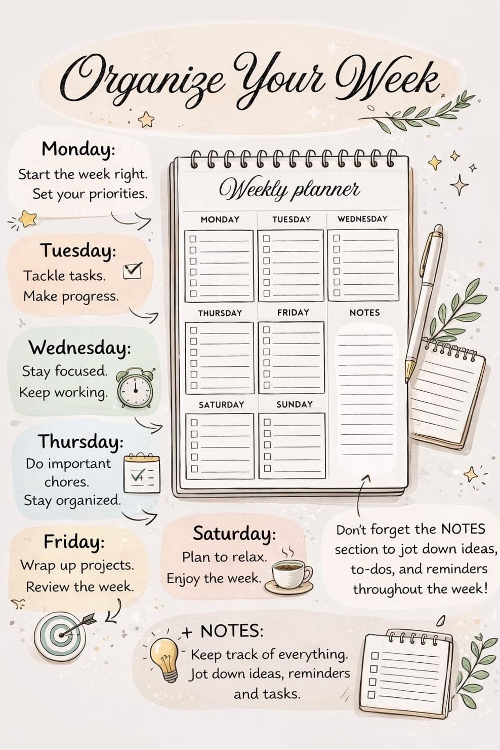 📝 📊 Minimal Weekly Planner + Yearly Calendar & Bills Tracker PDF | no-stress tracker