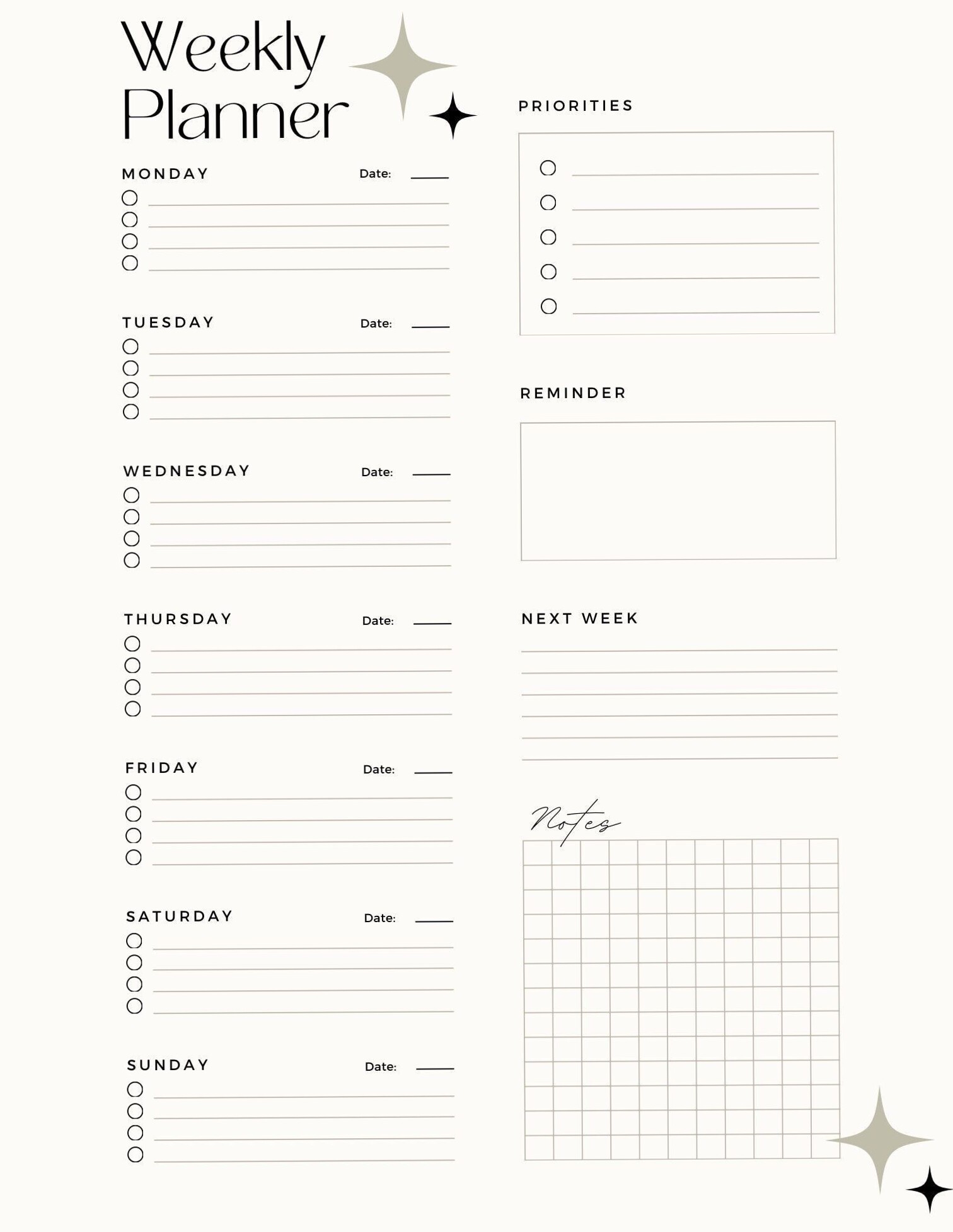 Minimalist Digital Monthly & Weekly Planner PDF for iPad & Printable Use — 🪄 🪄 secret to staying productive