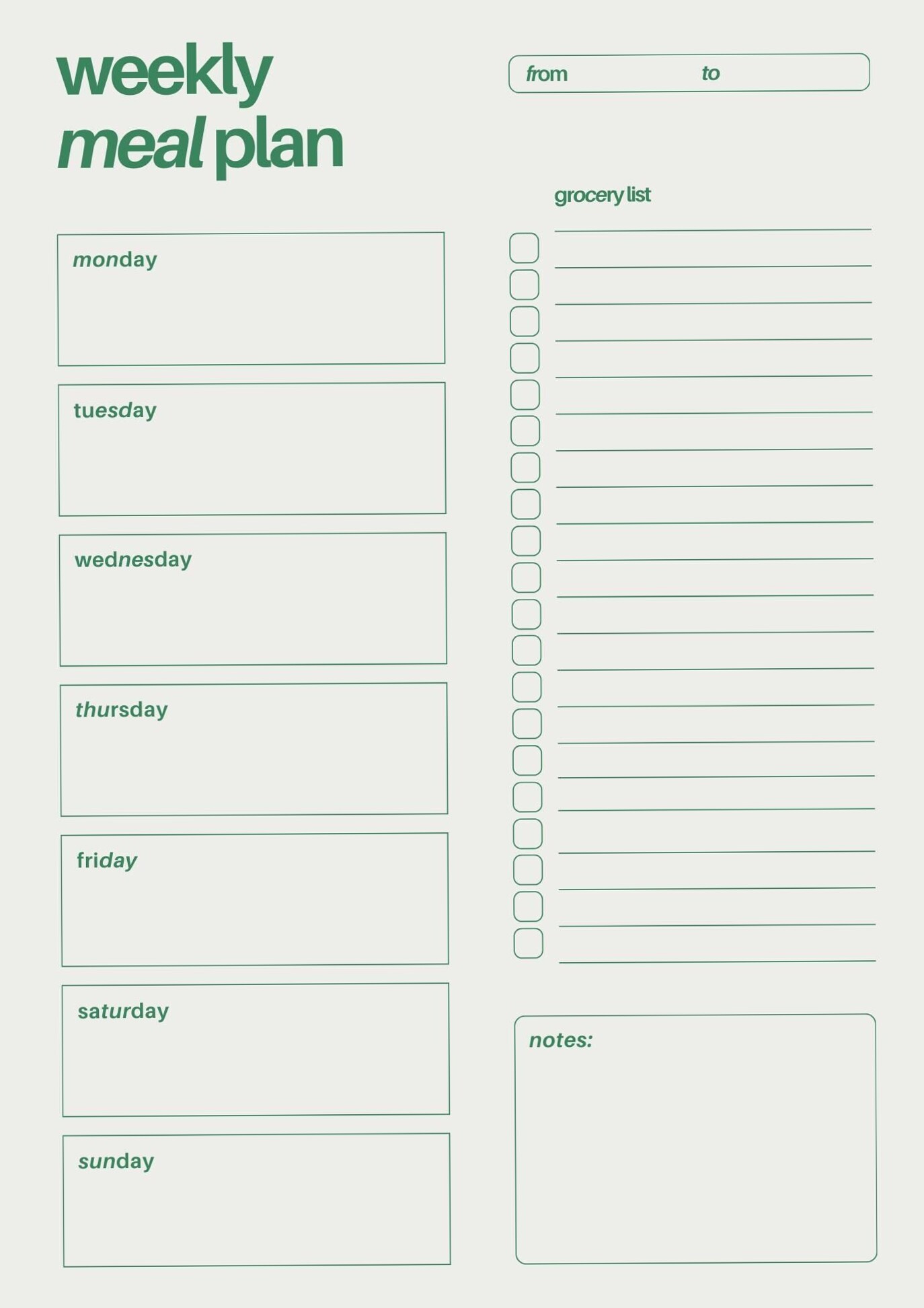 Minimalist Weekly Meal Planner & Grocery List Printable — 🖇️ 📝 romanticize your routine