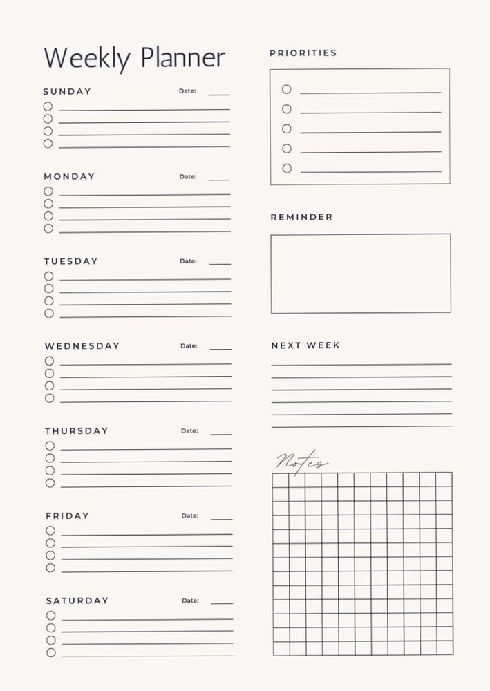 Minimalist Weekly Planner | Printable & Flexible Start Options — ☁️ 🕯️ romanticize your routine