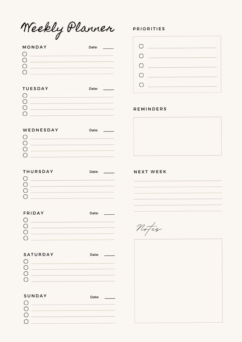 Minimalist Weekly Planner — Printable & Digital Download — 🤍 ☁️ stay inspired all year long