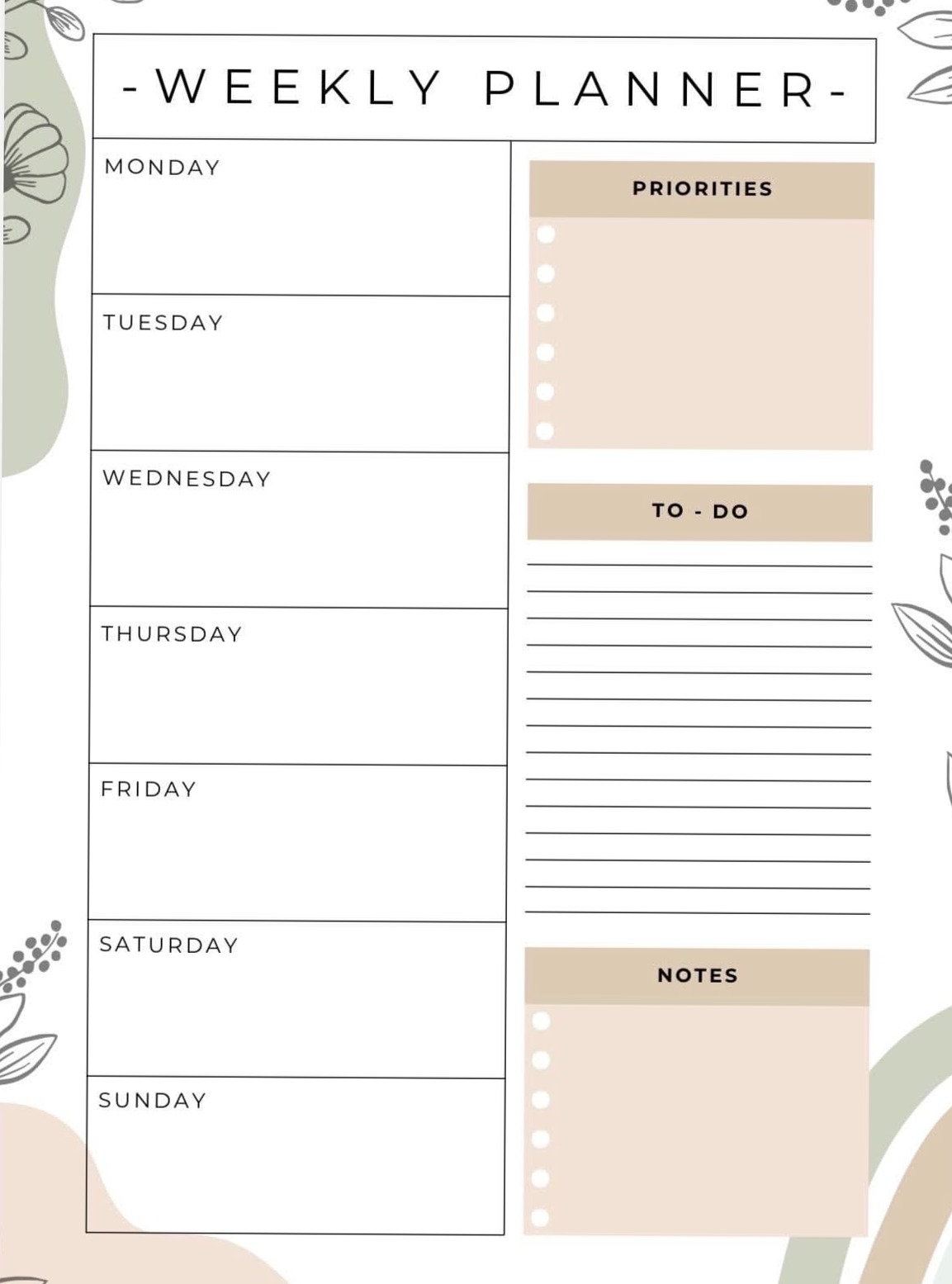 Minimalist Weekly Planner Printable Instant Download — ✨ 🌿 secret to staying productive