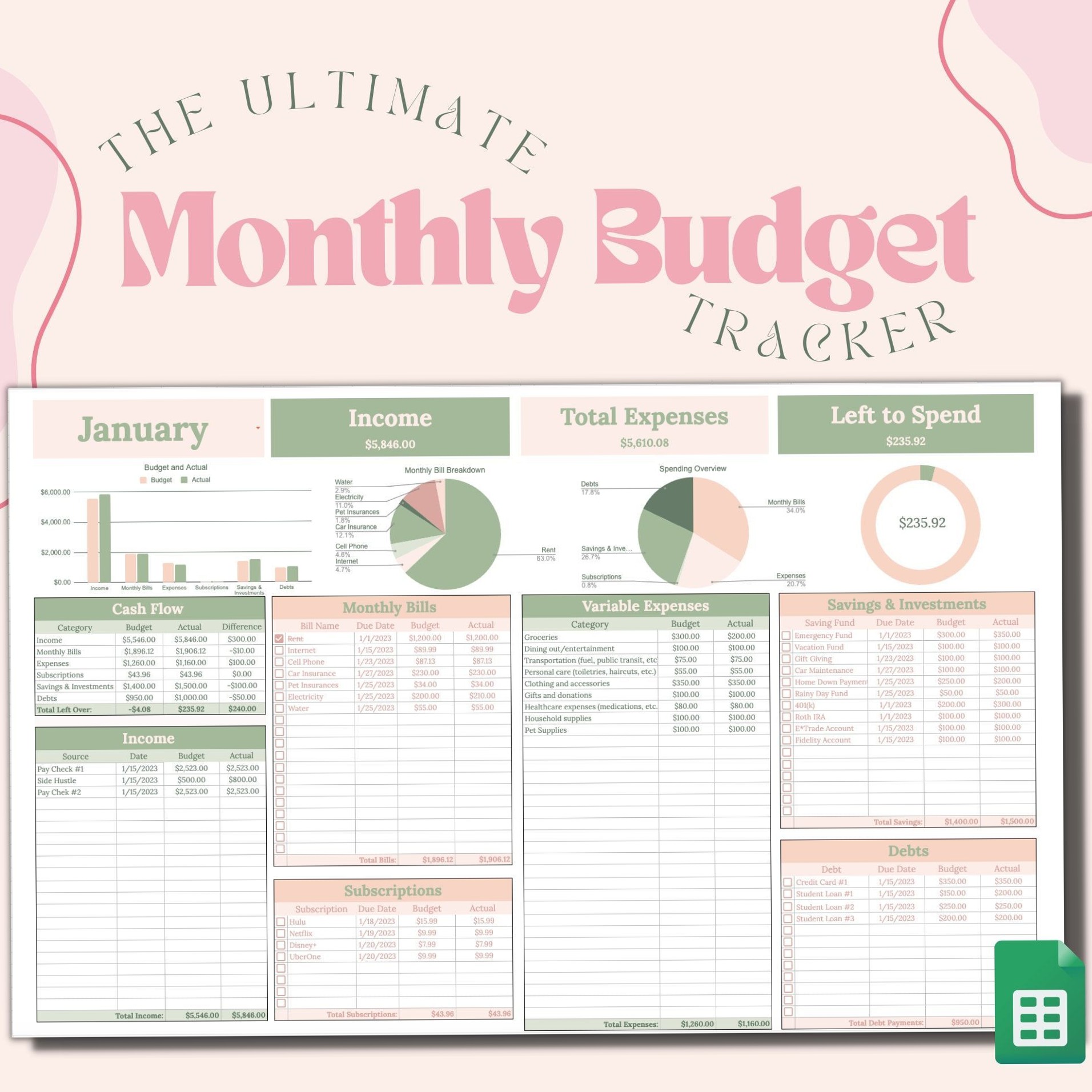 Monthly Budget Planner Google Sheets Template — ☁️ ✨ stay inspired all year long