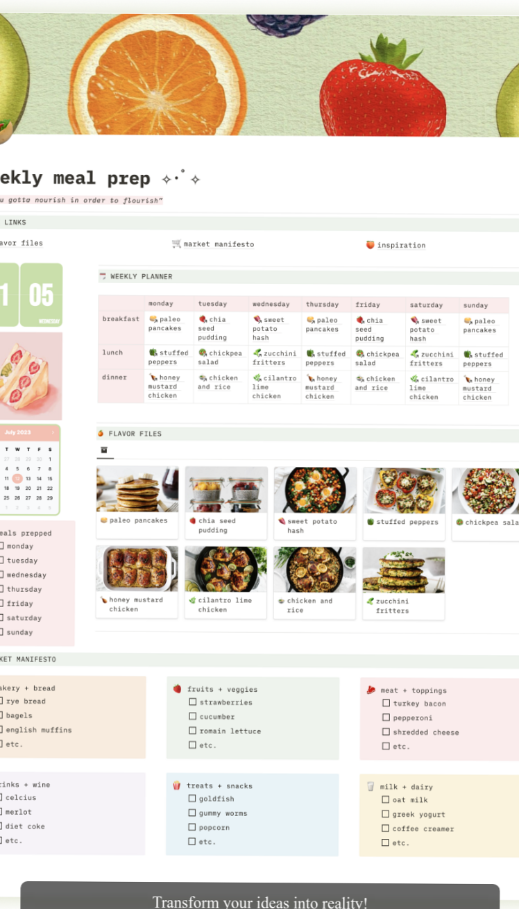Notion Meal Prep Calendar & Food Planner | Digital Templates — 🍰 💌 game-changing digital system