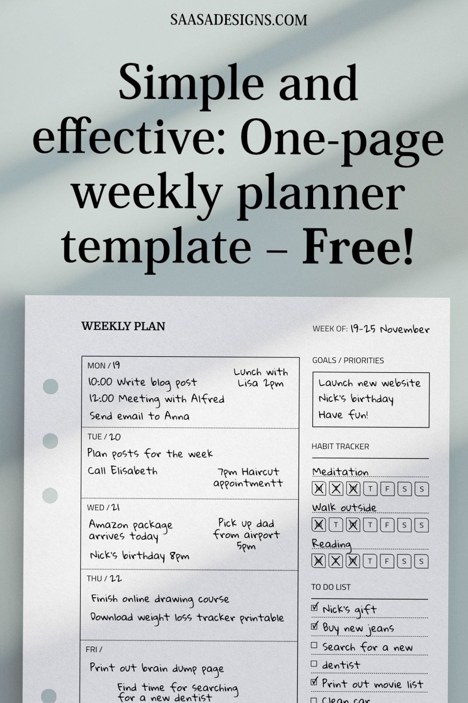 💌 💍 One-Page Weekly Planner & Habit Tracker Template | essential planning guide