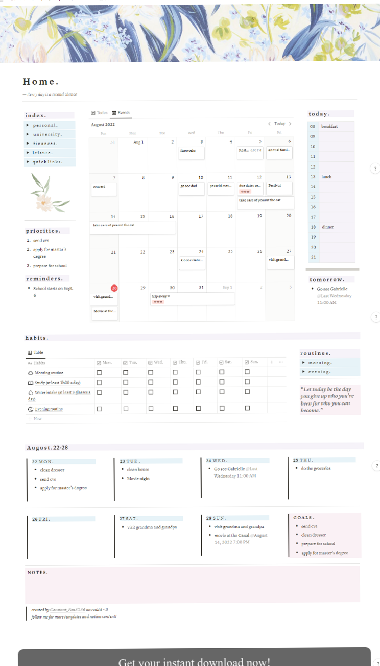 📊 📅 only tool for life admin: Minimalist Notion Planner: Free Student Dashboard Template
