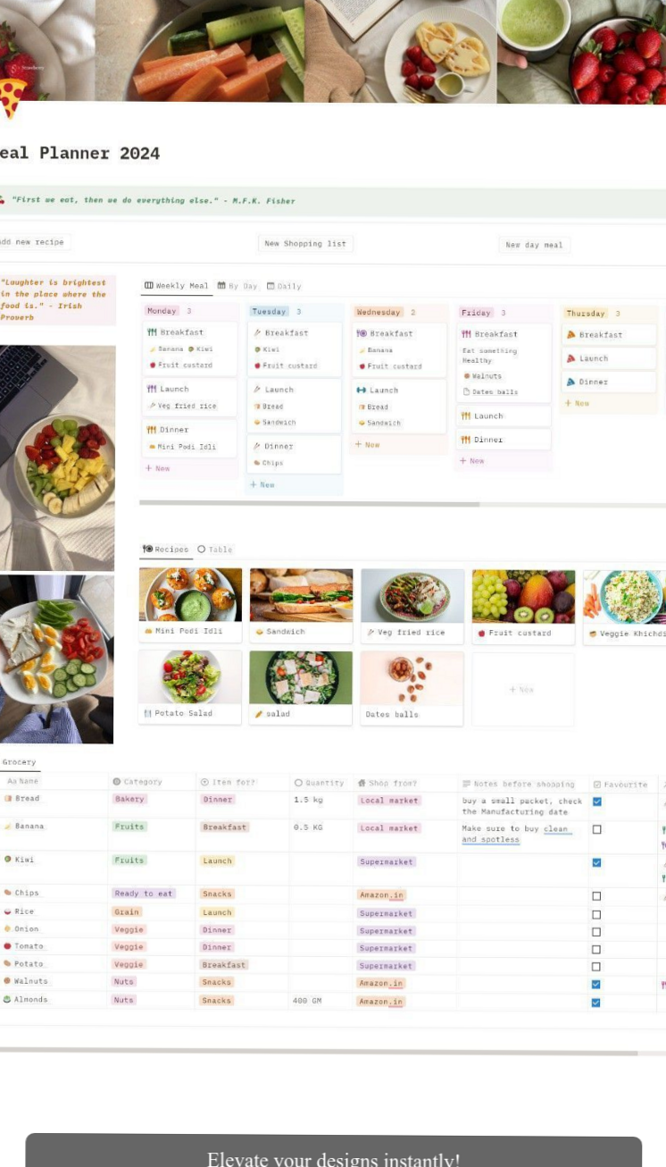 ☁️ 🌿 only tool for life admin: Notion Meal Planner Template for Easy Meal Planning & Grocery Lists