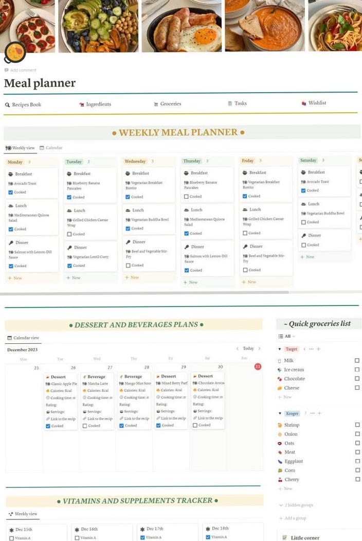 💌 🍰 only tool for life admin: Meal Planner Notion Template for Digital Design & Creativity