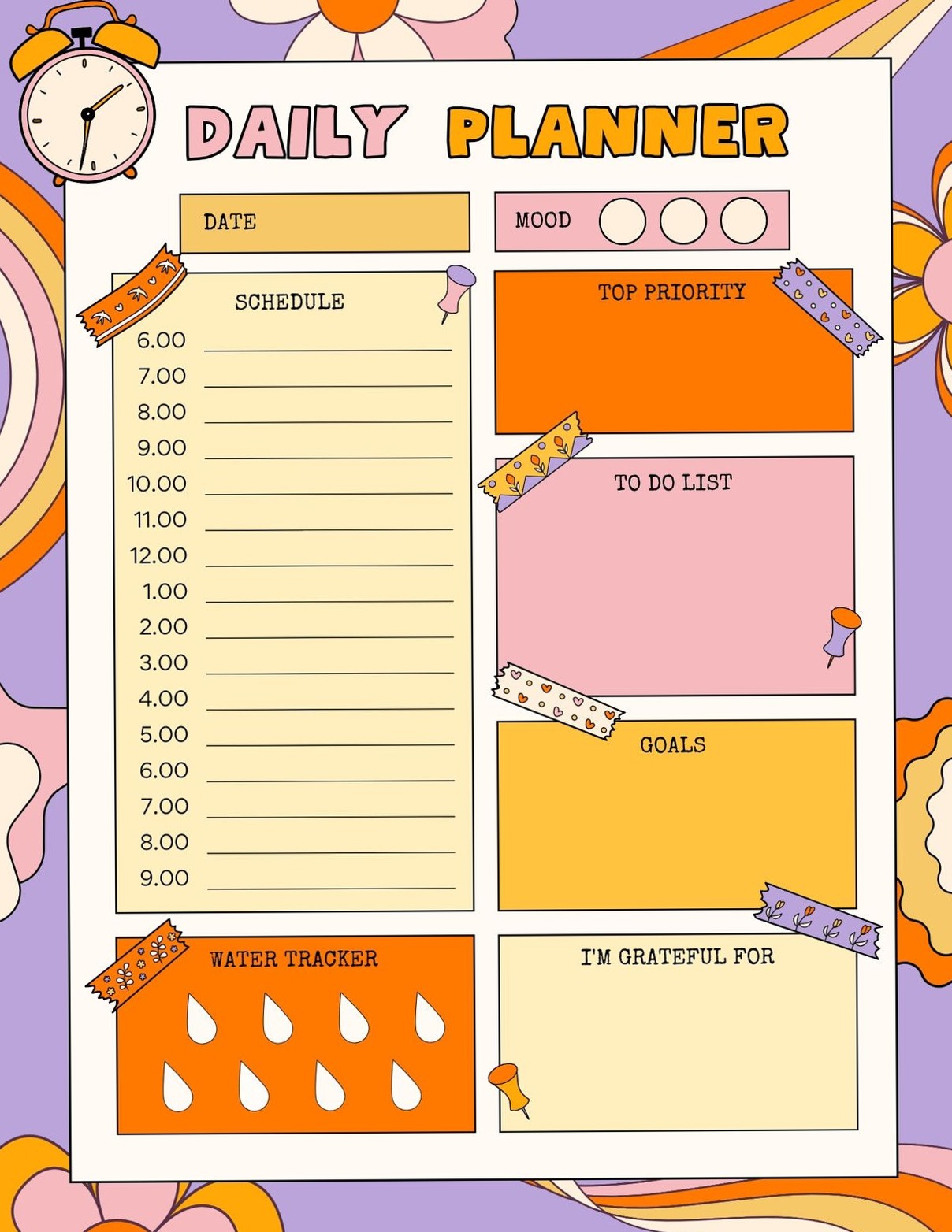 🍰 🍰 Orange Colorful Retro Daily Planner Templates by Canva | dream life manifestation