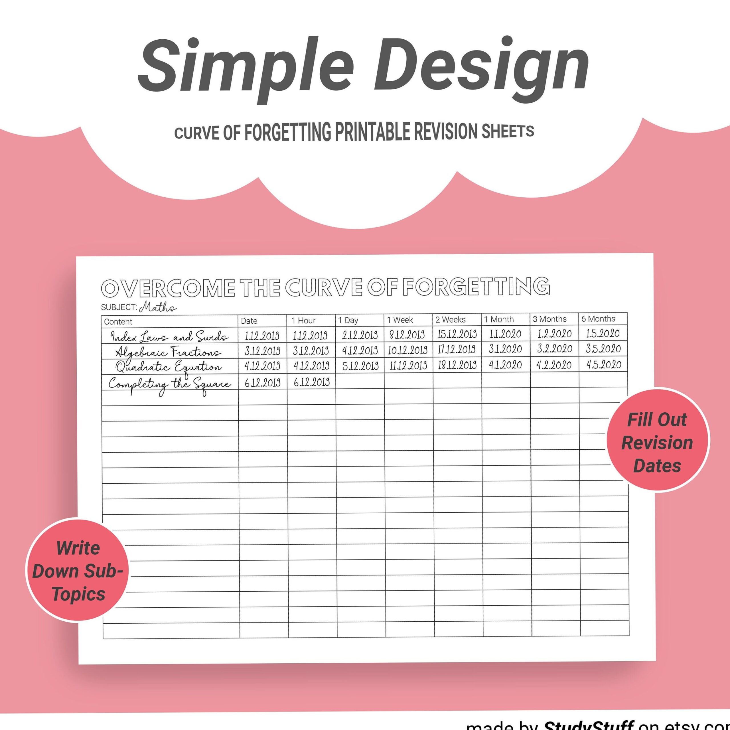 Overcome Forgetting Curve | Spaced Repetition Study Planner | Printable Template | Instant Download — 🥂 🥂 secret to staying productive