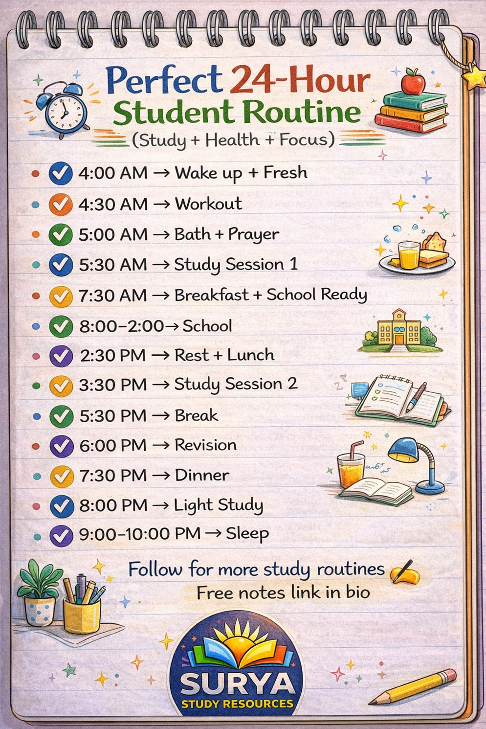 Perfect 24-Hour Student Timetable | Top Study Routine | Daily Planner Schedule — 👰 💌 stay inspired all year long