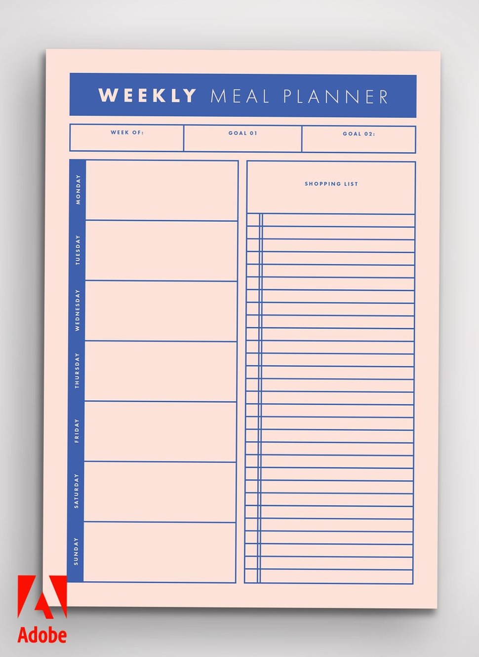 👰 🥂 Pink & Blue Meal Planner Layout Template | romanticize your routine