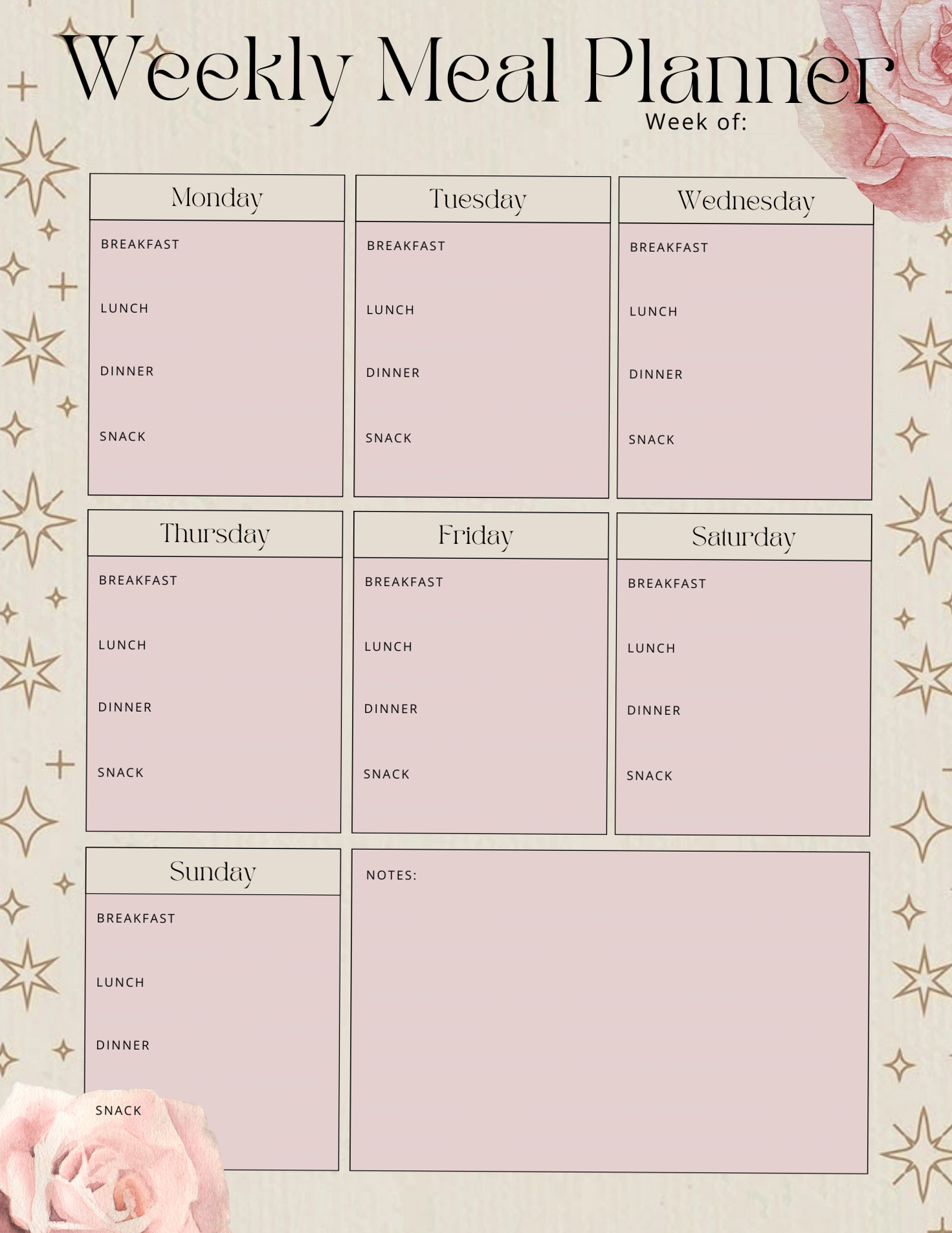 📅 📅 Pink & Gold Meal Planner | Digital Design | Creative Planners | romanticize your routine