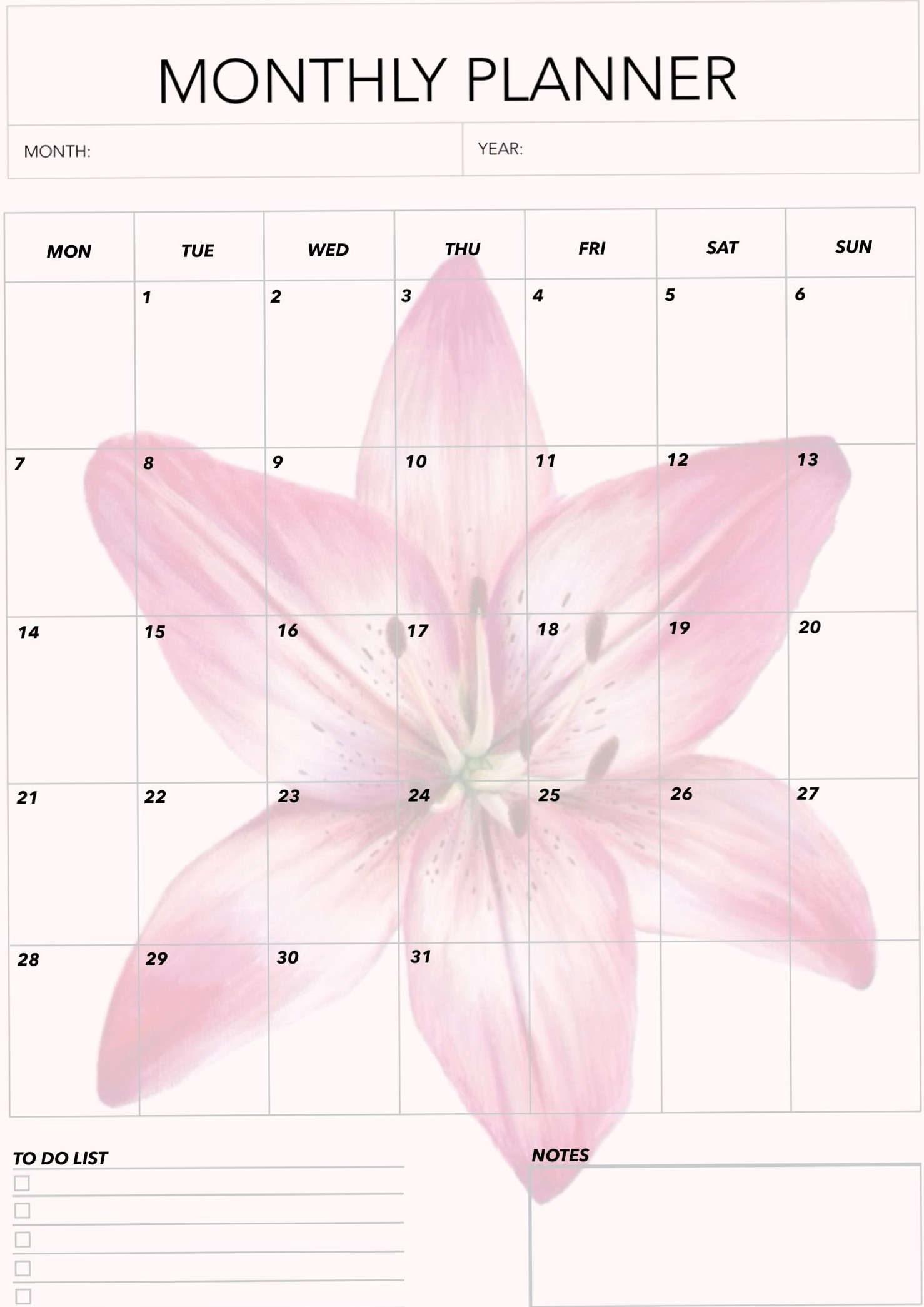 🤍 🎀 Pink Lily Monthly Planner 🎀🤍 | dream life manifestation