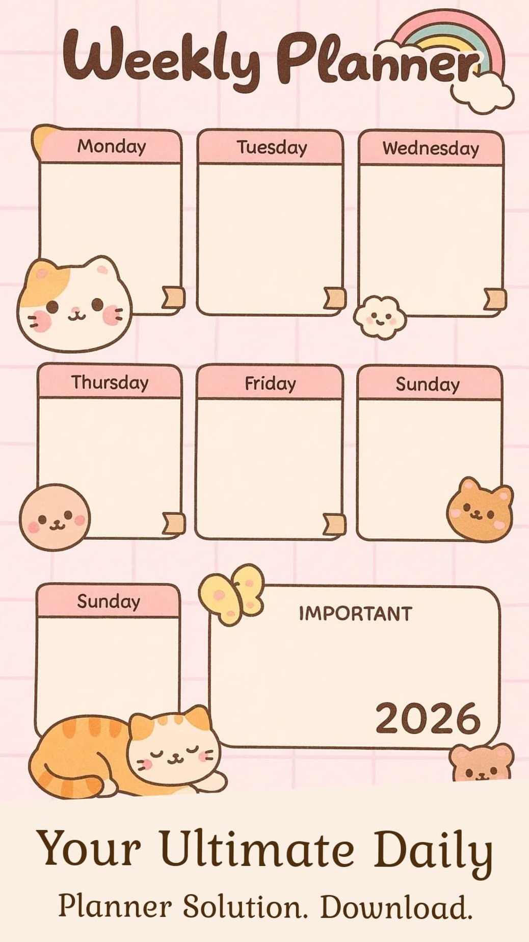 Pink Weekly Planner — Feline Grace & Organization — 🪄 🪄 dream life manifestation
