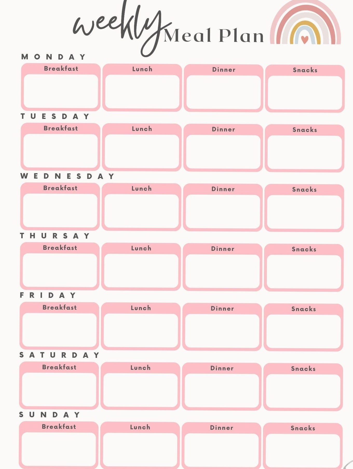 Planificateur de Repas et Suivi — Design Créatif & Organisation — 🥂 🌸 dream life manifestation