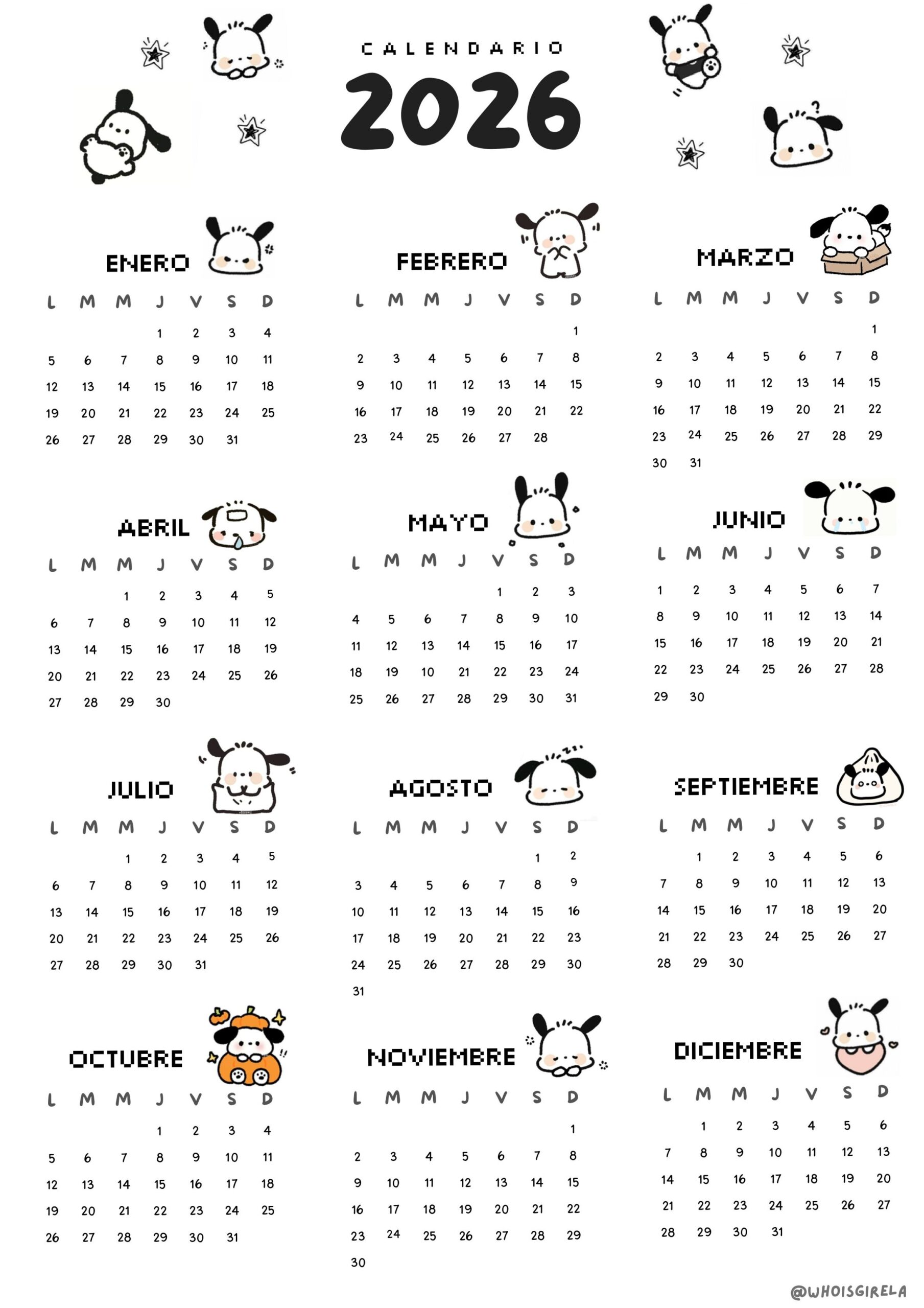 🖇️ 📅 Pochacco 2026 Digital Calendar Design Planner Assets | stay inspired all year long