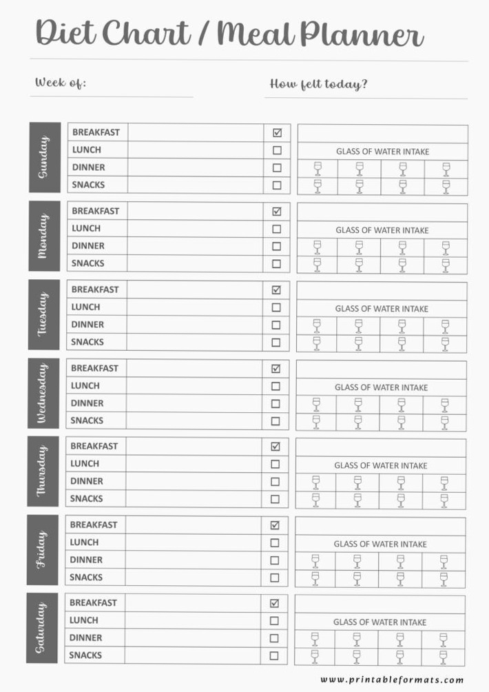 Printable Diet Chart Templates for Design & Planning — 💍 🌸 dream life manifestation