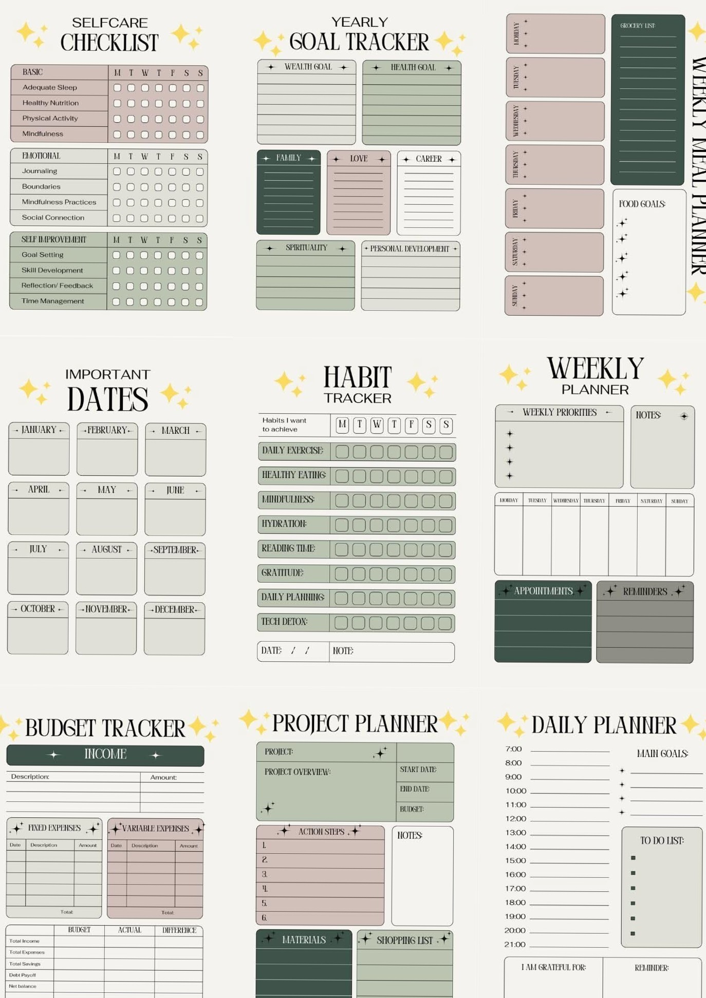 Printable & Digital Daily Planner for Budgeting, Exercise, & Habits — 📊 📁 stay inspired all year long