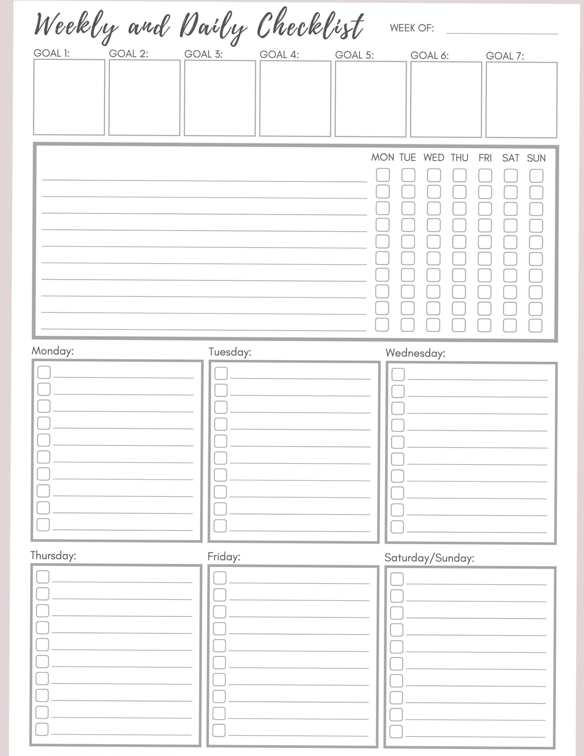 🖇️ 📌 Printable Weekly & Daily Checklists for Goals & Tasks | seamless organization hack