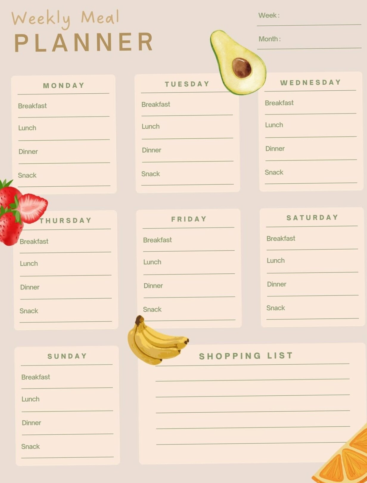 Printable Weekly Meal Planner | Digital Design | Creative Planning Tool — 🌿 🤍 stay inspired all year long