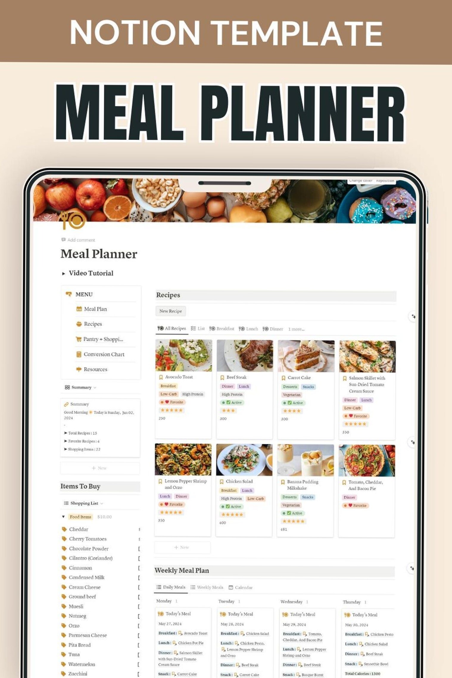 👰 🍰 pro digital dashboard: All-in-One Notion Meal Planner for Adults with ADHD: Recipes, Inventory & More